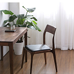 Стул деревянный с мягким сиденьем из черной натуральной кожи Moon Walnut Furniture варинант исполнения - 2 | Loft Concept в Москве