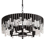 Люстра круглая из матового черного металла с подвесками из прозрачных стеклянных трубок Noir Tubes варинант исполнения - 1 | Loft Concept в Москве