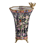 Ваза из фарфора черная с цветочной росписью и бронзовой стрекозой Spring Garden варинант исполнения - 1 | Loft Concept в Москве