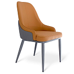 Стул оранжевый с высокой спинкой из искуственной кожи на серых металлических ножках Enigma Orange варинант исполнения - 1 | Loft Concept в Москве