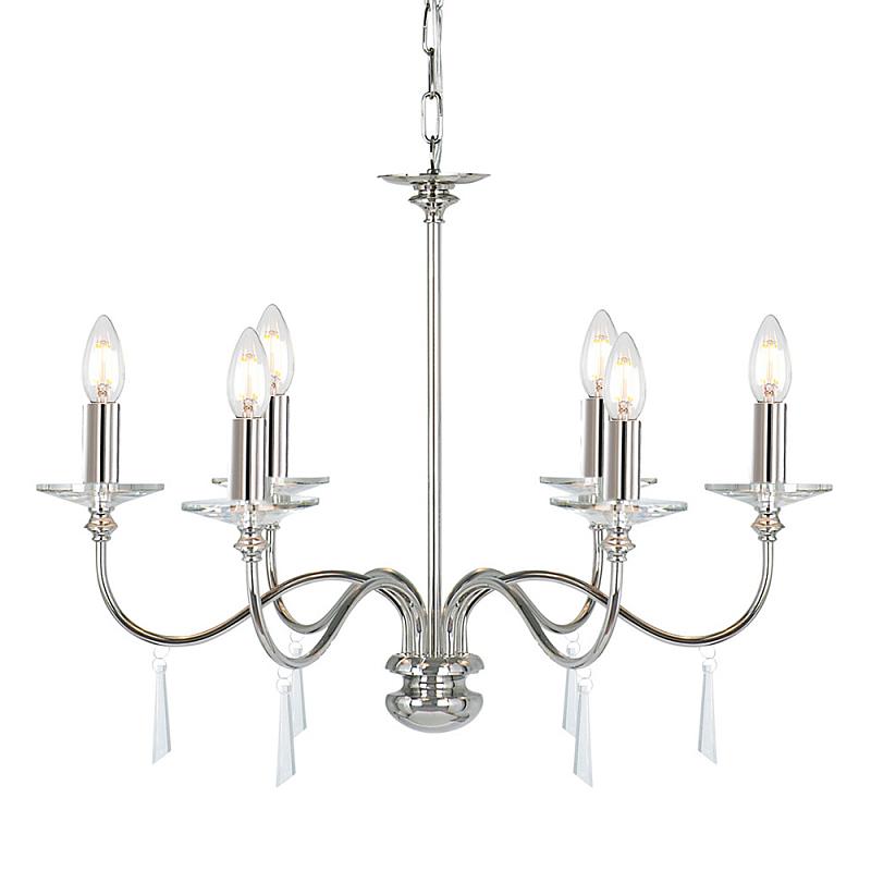 Люстра цвета никель с прозрачными стеклянными подвесками в форме капель Elstead Lighting Никель Прозрачное Стекло в Москве | Loft Concept 