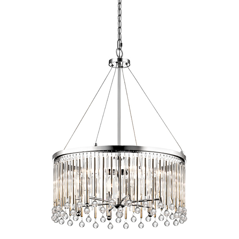Люстра круглая цвета хром с вертикальными стеклянными трубками и круглыми подвесками Kichler Хром Прозрачное Стекло в Москве | Loft Concept 