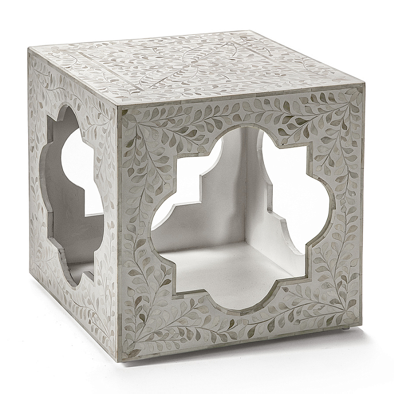 Приставной столик с перламутром Bone Inlay Side Table Floral Design ivory ( слоновая кость ) в Москве | Loft Concept 