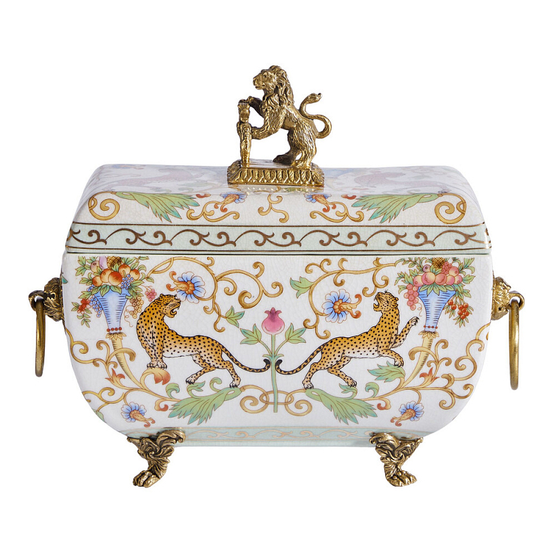 Шкатулка с фигуркой льва на крышке Eden Garden Бронза Мульти в Москве | Loft Concept 