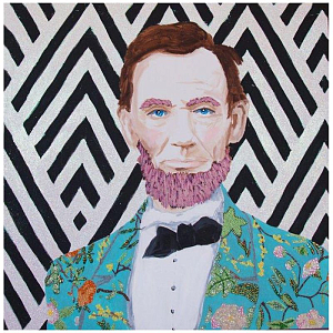 Картина “Abraham Lincoln with Gucci Floral Suit, Pink Beard, and Zig Zag Background”