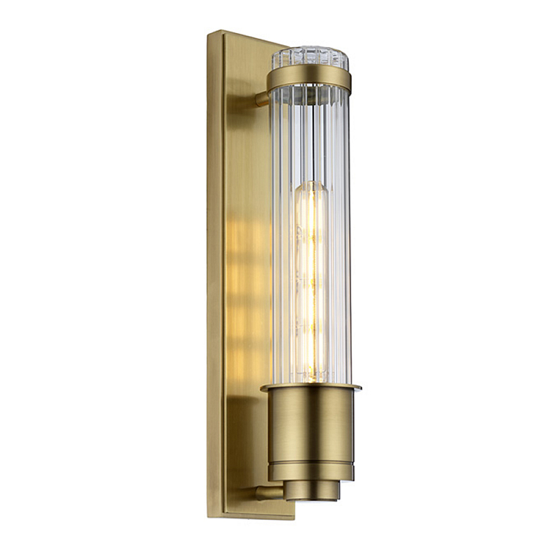Бра вертикальное с рифленым стеклянным плафоном и прямоугольным основанием Quintiesse Латунь Хром в Москве | Loft Concept 