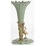 Ваза зеленая фарфоровая с волнистым краем с бронзовой фигуркой журавля Eden Garden  варинант исполнения - 3 | Loft Concept в Москве