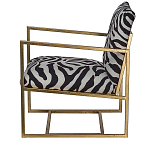 Кресло с металлическим золотистым каркасом и мягкой обивкой с чёрно-белым принтом зебры Wild animals варинант исполнения - 2 | Loft Concept в Москве