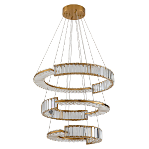 Светодиодная трехъярусная кольцевая люстра из хрусталя и стали с пультом для регулировки света Maude Crystal Light