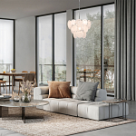 Люстра из белых стеклянных дисков на серебрянном каркасе White Glowing Reflectors варинант исполнения - 2 | Loft Concept в Москве