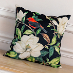 Декоративная подушка чёрная с изображением птицы в саду Blooming Red Birds варинант исполнения - 2 | Loft Concept в Москве