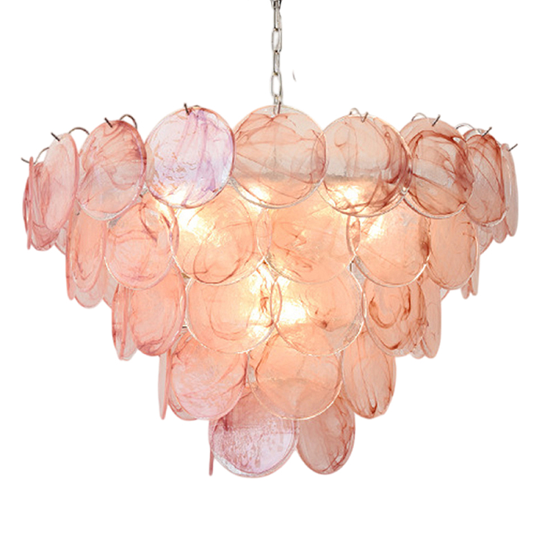 Люстра с каскадом из круглых розовых стеклянных дисков Pink Light Waterfall Розовый Хром Люстра с каскадом из круглых розовых стеклянных дисков Pink Light Waterfall Розовый Хром в Москве | Loft Concept