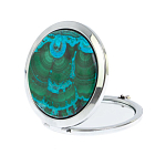 Зеркало карманное складное круглое из натурального камня Малахит с Хризоколлой в подарочной упаковке Silver Stone Mirrors варинант исполнения - 2 | Loft Concept в Москве