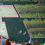Обои ручная роспись Mahal Garden Original colourway on blue painted Xuan paper варинант исполнения - 2 | Loft Concept в Москве