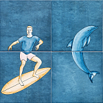 Плитка с узором Дельфин Серфингист варинант исполнения - 1 | Loft Concept в Москве