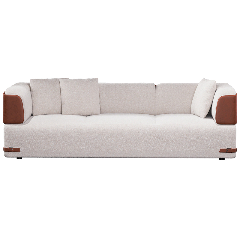 Трехместный диван Richmond с кожаной отделкой Молочный Коричневый в Москве | Loft Concept 