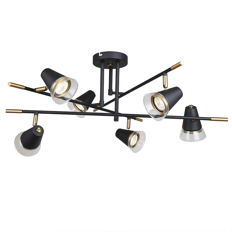 Потолочный светильник с конусообразными плафонами с контрастным сочетанием бронзы и глубоким черным цветом Aurika Черный Прозрачный в Москве | Loft Concept 