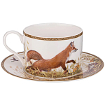 Чайная пара из фарфора с изображением утки и лисы 300 мл Hunting Porcelain Collection варинант исполнения - 1 | Loft Concept в Москве