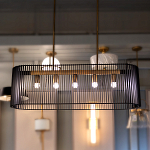 Люстра подвесная овальной формы с металлическим решетчатым абажуром матово-черного цвета и 5 лампами Kichler варинант исполнения - 7 | Loft Concept в Москве