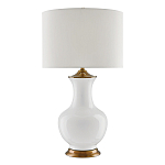 Настольная лампа белого цвета с фарфоровым основанием и латунными акцентами и тканевым абажуром Currey & Company варинант исполнения - 1 | Loft Concept в Москве