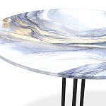 Стол журнальный с круглой бело-голубой столешницей из стекла White and Blue Marble варинант исполнения - 3 | Loft Concept в Москве