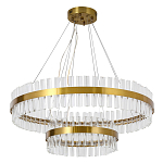 Люстра подвесная двухъярусная с золотистымыми кольцами и прозрачными стеклянными элементами Ring Horizontal варинант исполнения - 1 | Loft Concept в Москве