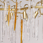 Люстра линейная золотого цвета с декоративными ветвями и длинными стеклянными подвесками в форме сосулек Droplet Chandelier варинант исполнения - 3 | Loft Concept в Москве