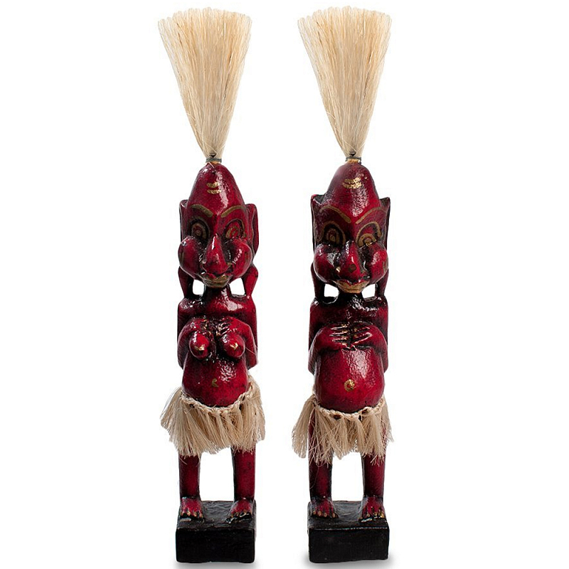   2-   Asmat Straw Headdress Statuettes Red      | Loft Concept 