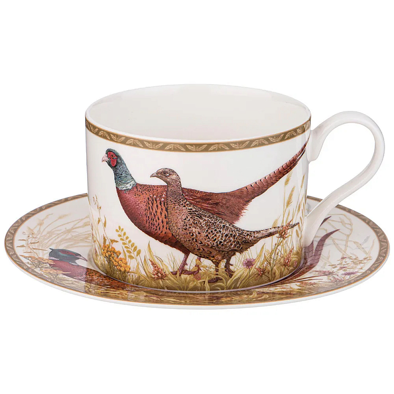 Чайная пара из фарфора с изображением животных Hunting Porcelain Collection Белый Коричневый Мульти Чайная пара из фарфора с изображением животных Hunting Porcelain Collection Белый Коричневый Мульти в Москве | Loft Concept