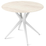 Стол обеденный с круглой столешницей из керамики на четырех белых ножках Sand Ceramics варинант исполнения - 2 | Loft Concept в Москве