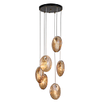 Люстра каскадная с 6-ю стеклянными круглыми плафонами янтарного цвета Savio Glass Disc Light варинант исполнения - 2 | Loft Concept в Москве