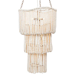 Трехъярусная люстра с подвесками из круглых деревянных бусин белая White Beads Three-tier Chandelier  варинант исполнения - 2 | Loft Concept в Москве