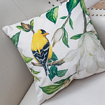 Декоративная подушка бежевая с изображением птиц и цветов Blooming Yellow Birds варинант исполнения - 2 | Loft Concept в Москве