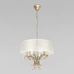 Люстра подвесная круглая с тканевым полупрозрачным абажуром и подвесками 6 ламп Gilded Elegance варинант исполнения - 2 | Loft Concept в Москве