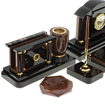 Настольный письменный набор с часами из природного камня обсидиана Peace Contract варинант исполнения - 3 | Loft Concept в Москве