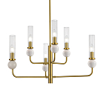 Люстра с 6-ю плафонами в форме стеклянных трубок и мраморных декоративных элементов Montreal варинант исполнения - 2 | Loft Concept в Москве