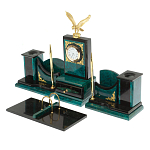 Настольный письменный набор из змеевика тёмно-зелёного цвета с декором в виде орла Successful Leader варинант исполнения - 2 | Loft Concept в Москве