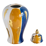 Ваза с крышкой и мазками синего и золого цвета на белом фоне Chinoiserie Ceramics варинант исполнения - 2 | Loft Concept в Москве