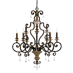 Люстра с подвесками из прозрачного стекла на кованом каркасе бронзового цвета в классическом стиле Quoizel варинант исполнения - 1 | Loft Concept в Москве