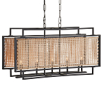 Люстра прямоугольной формы с чёрным каркасом и вставкой из плетеного материала Cage for Light варинант исполнения - 4 | Loft Concept в Москве