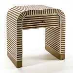 Тумбочка прикроватная с ящиком Tofino Stripes Bone Inlay Bedside Beige варинант исполнения - 2 | Loft Concept в Москве