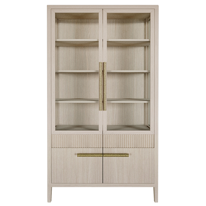 Витрина Primo со стеклянными фасадами и буфетом шпон Светлый дуб Древесина Золотой в Москве | Loft Concept 