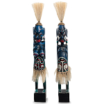 Комплект из 2-х деревянных статуэток Asmat Straw Headdress Statuettes Blue Red варинант исполнения - 5 | Loft Concept в Москве