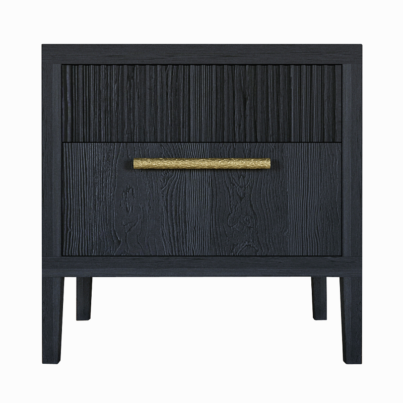 Прикроватная Тумбочка Primo с двумя ящиками Черный дуб Черный Золотой в Москве | Loft Concept 