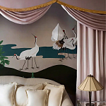 Обои ручная роспись Tsuro Cranes Original colourway on Tarnished Silver gilded paper варинант исполнения - 2 | Loft Concept в Москве