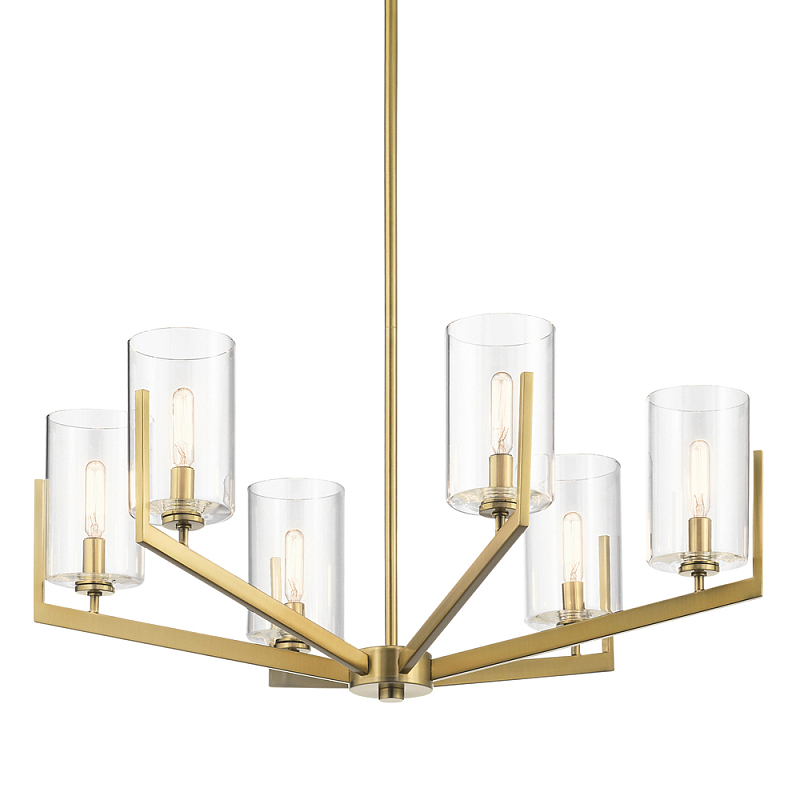 Люстра с 6-ю прозрачными цилиндрическими плафонами Kichler Латунь Прозрачное Стекло Никель в Москве | Loft Concept 