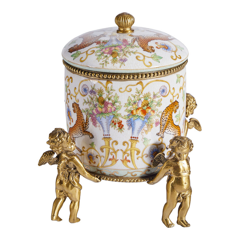Шкатулка на ангелах из фарфора с бронзовыми элементам Eden Garden Бронза Мульти в Москве | Loft Concept 