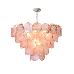 Люстра с каскадом из круглых розовых стеклянных дисков Pink Light Waterfall варинант исполнения - 4 | Loft Concept в Москве