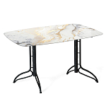 Обеденный стол с прямоугольной столешницей из стекла на черных металлических ножках White Marble варинант исполнения - 1 | Loft Concept в Москве