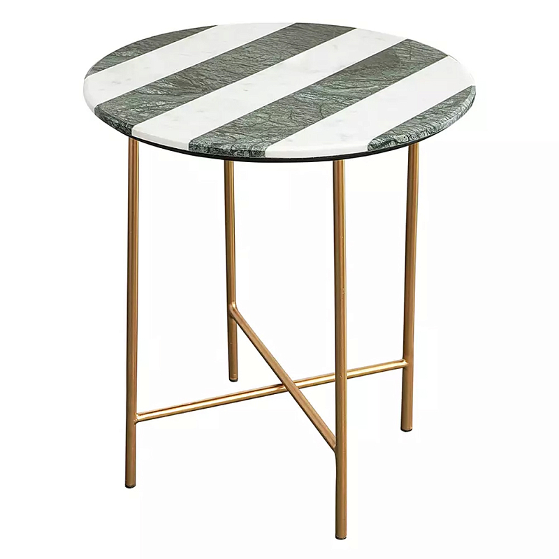 Столик приставной с круглой столешницей с полосатым узором Tabletops with Striped Pattern Серый Белый в Москве | Loft Concept 